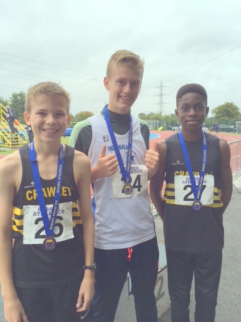 Thomas Kimber Seb Wallace Daniel Tewogbade U13 Boys medallists